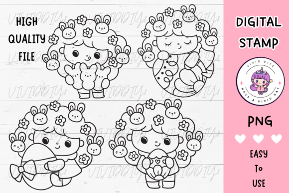 Download Digi Stamps Girl Easter Kawaii Clipart - Premium Resources