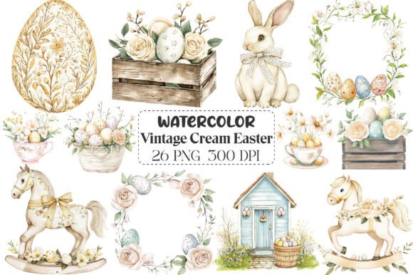 Download Vintage Cream Easter Watercolor Clipart - Premium Resources