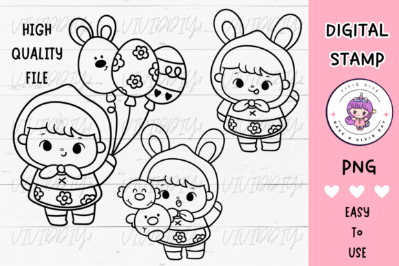 Download Easter Bunny Girl Digi Stamp Kawaii Png2 - Premium Resources