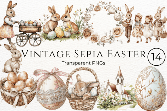 Download Vintage Sepia Easter Watercolor Cliparts - Premium Resources